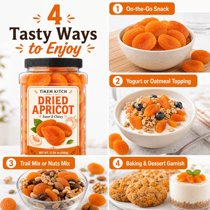Dried Apricots 17.64 oz (500g) – Sweet & Chewy Fruit Snacks for Baking, Trail Mix & Snacking