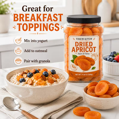 Dried Apricots 17.64 oz (500g) – Sweet & Chewy Fruit Snacks for Baking, Trail Mix & Snacking