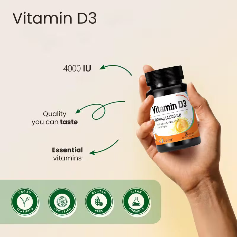 USLSHA Vitamin D3 4,000 IU (100 mcg) Softgels for Bone & Immune Support