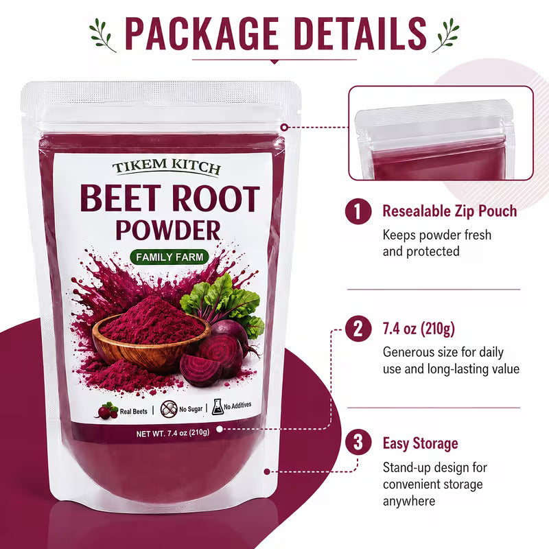 Natural Beetroot Powder 7.41 oz (210g) – Vegan Pre-Workout & Smoothie Powder
