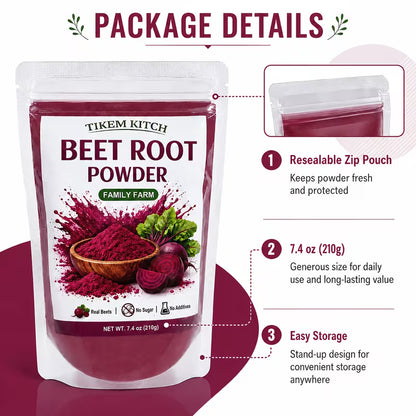 Natural Beetroot Powder 7.41 oz (210g) – Vegan Pre-Workout & Smoothie Powder