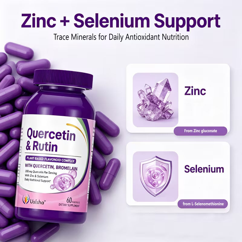 USLSHA Quercetin & Rutin Supplement with Bromelain, Zinc & Selenium – 60 Capsules