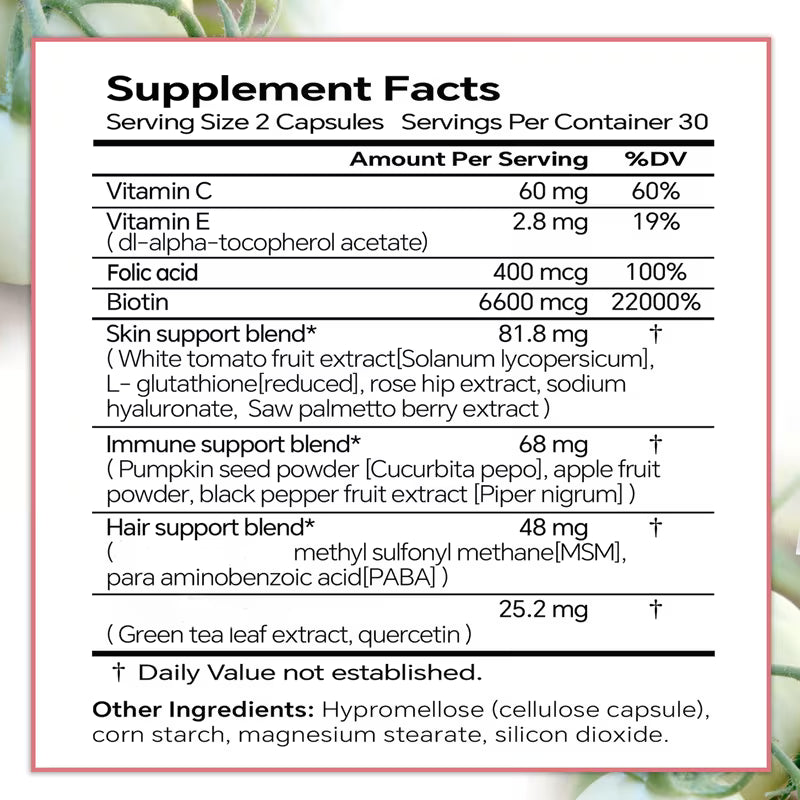 USLSHA Biotin 6600 mcg Hair, Skin & Nails Supplement – 60 Vegetarian Capsules