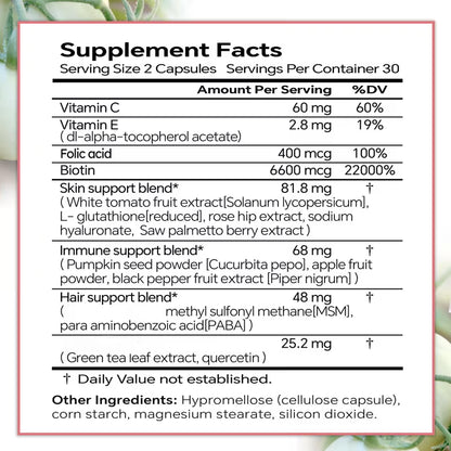 USLSHA Biotin 6600 mcg Hair, Skin & Nails Supplement – 60 Vegetarian Capsules