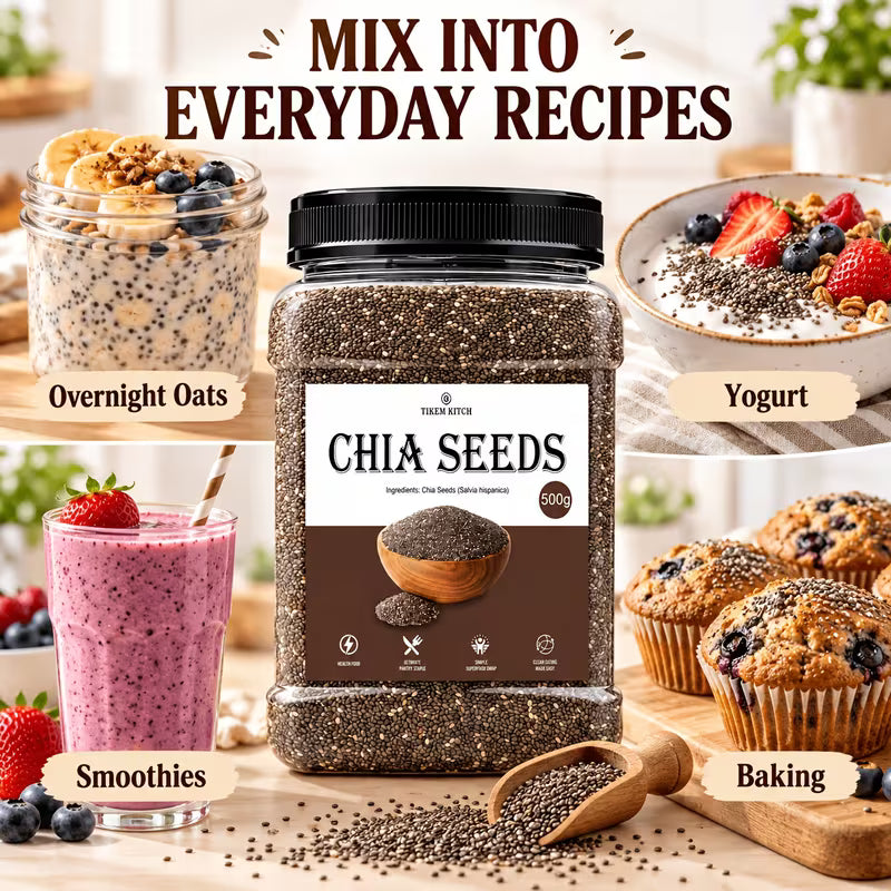 Chia Seeds 17.64 oz (500g) – Pantry Staple for Pudding, Oats, Smoothies & Baking