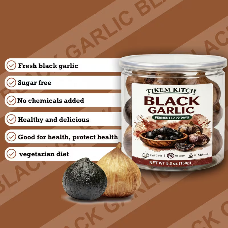 90-Day Fermented Whole Black Garlic Bulbs – 5.3 oz (150g), Ready-to-Eat, No Added Sugar or Additives