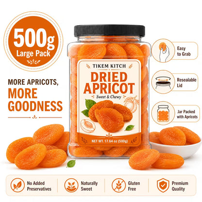 Dried Apricots 17.64 oz (500g) – Sweet & Chewy Fruit Snacks for Baking, Trail Mix & Snacking