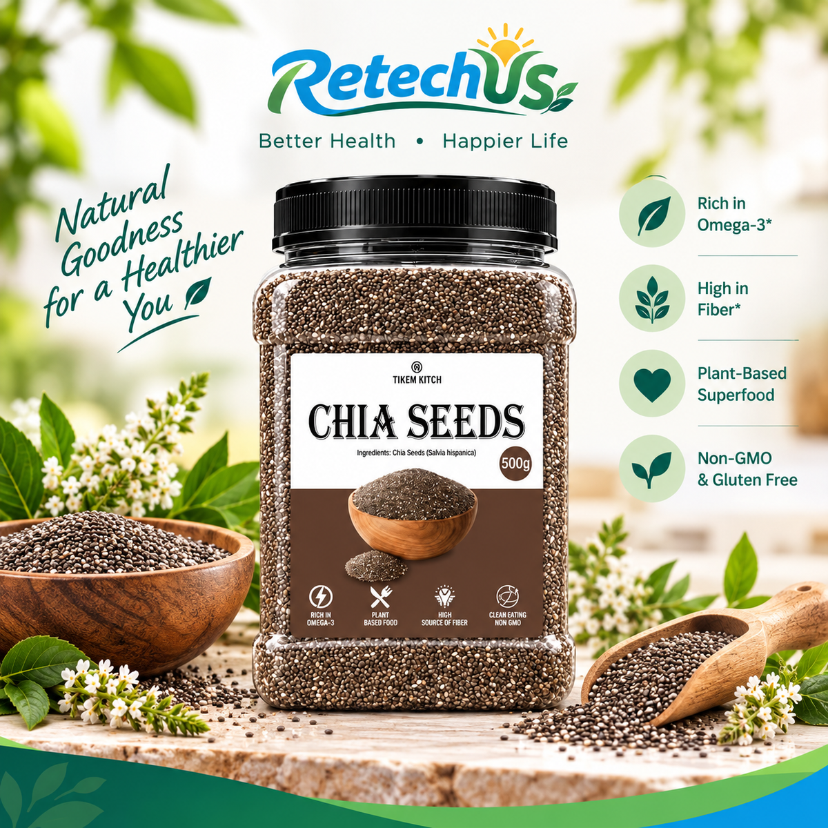 Chia Seeds 17.64 oz (500g) – Pantry Staple for Pudding, Oats, Smoothies & Baking