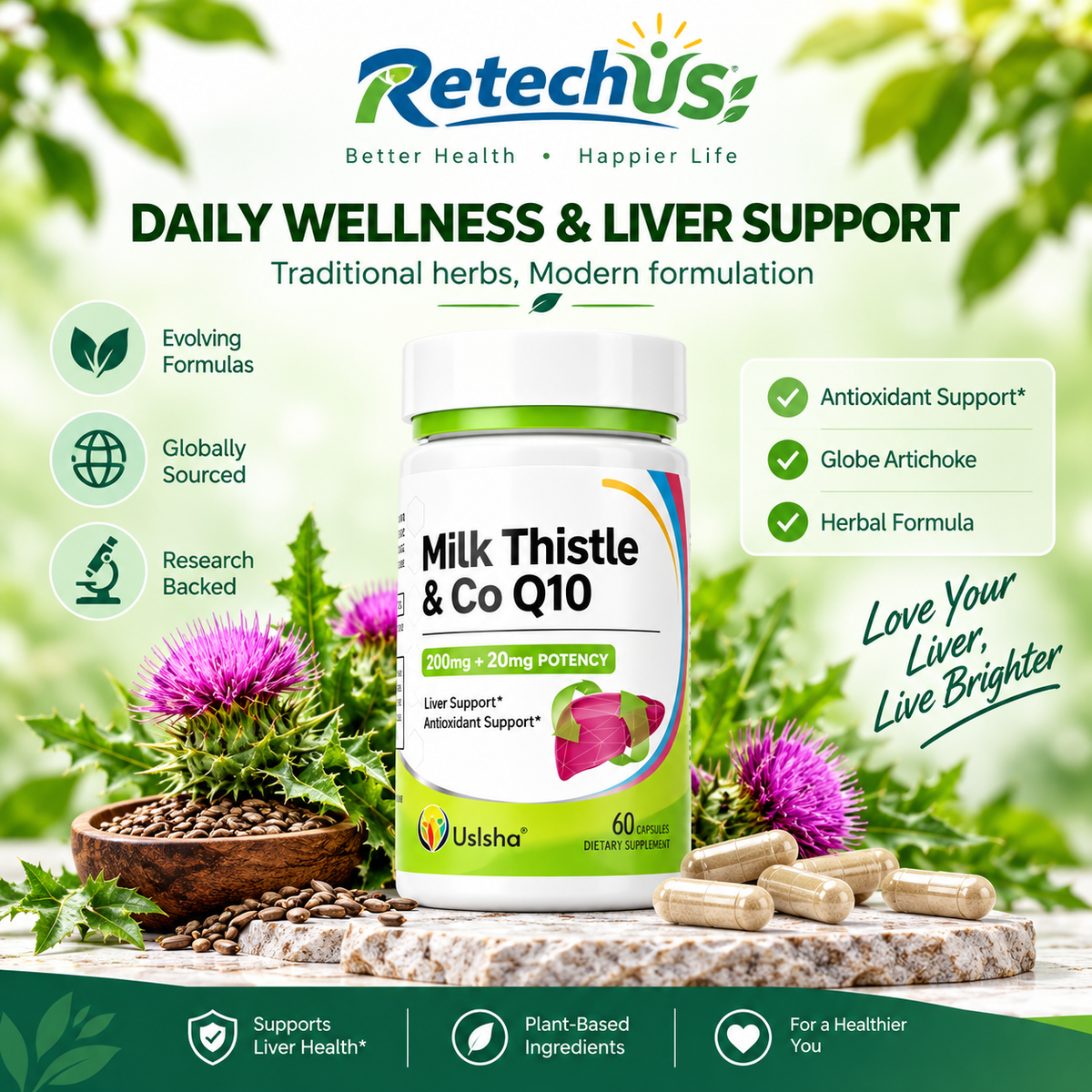USLSHA Milk Thistle & CoQ10 Liver Support Supplement – 60 Capsules