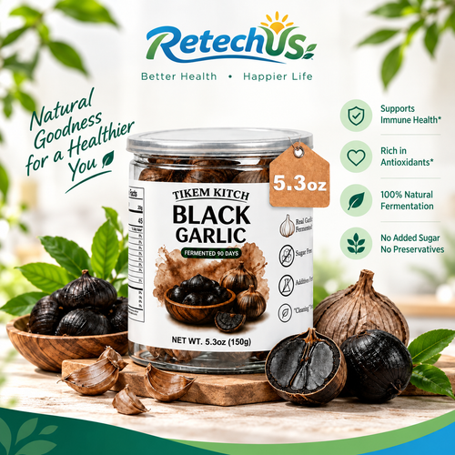 90-Day Fermented Whole Black Garlic Bulbs – 5.3 oz (150g), Ready-to-Eat, No Added Sugar or Additives