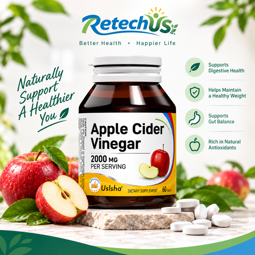 Apple Cider Vinegar Tablets with The Mother 2000mg – 60 Plant-Based Tablets