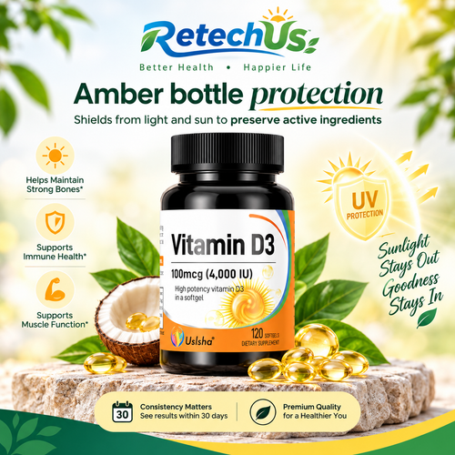 USLSHA Vitamin D3 4,000 IU (100 mcg) Softgels for Bone & Immune Support