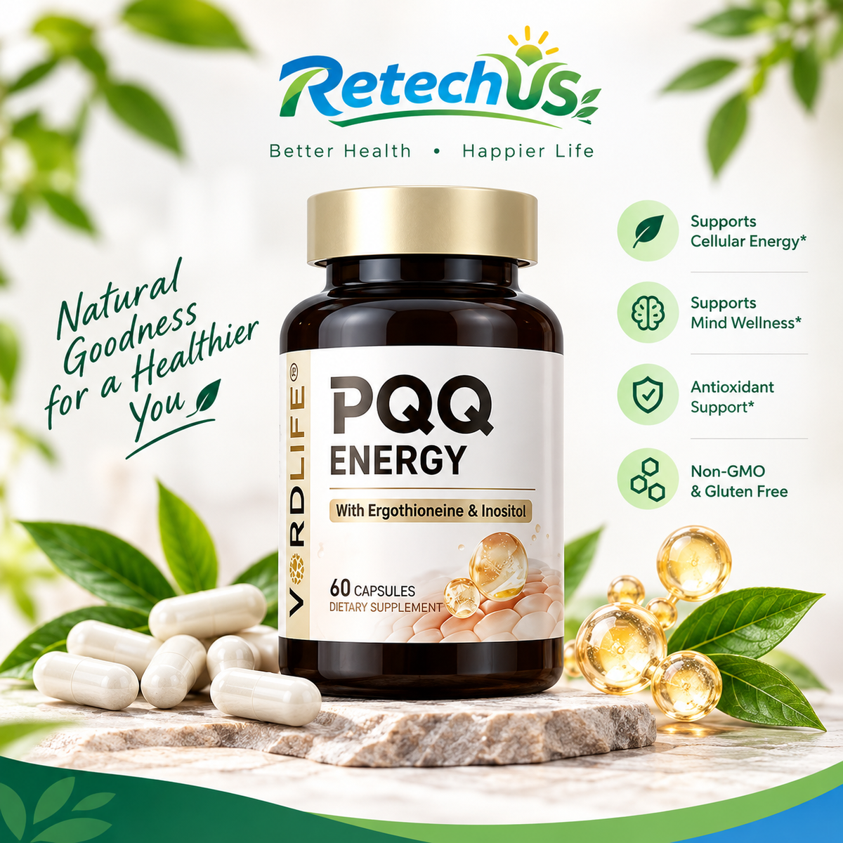 VORDLIFE PQQ Energy Supplement with AKG & Spermidine – 60 Capsules