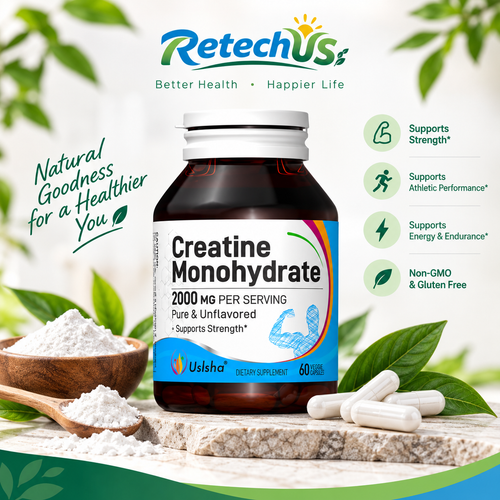 USLSHA Creatine Monohydrate 2000mg Capsules for Muscle & Strength Support