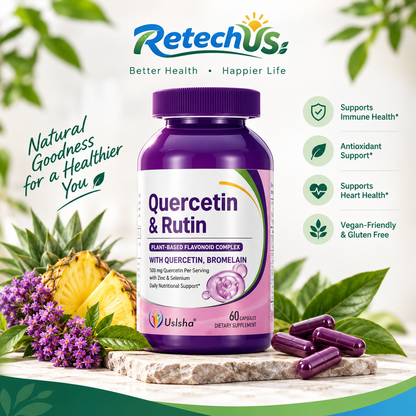 USLSHA Quercetin & Rutin Supplement with Bromelain, Zinc & Selenium – 60 Capsules