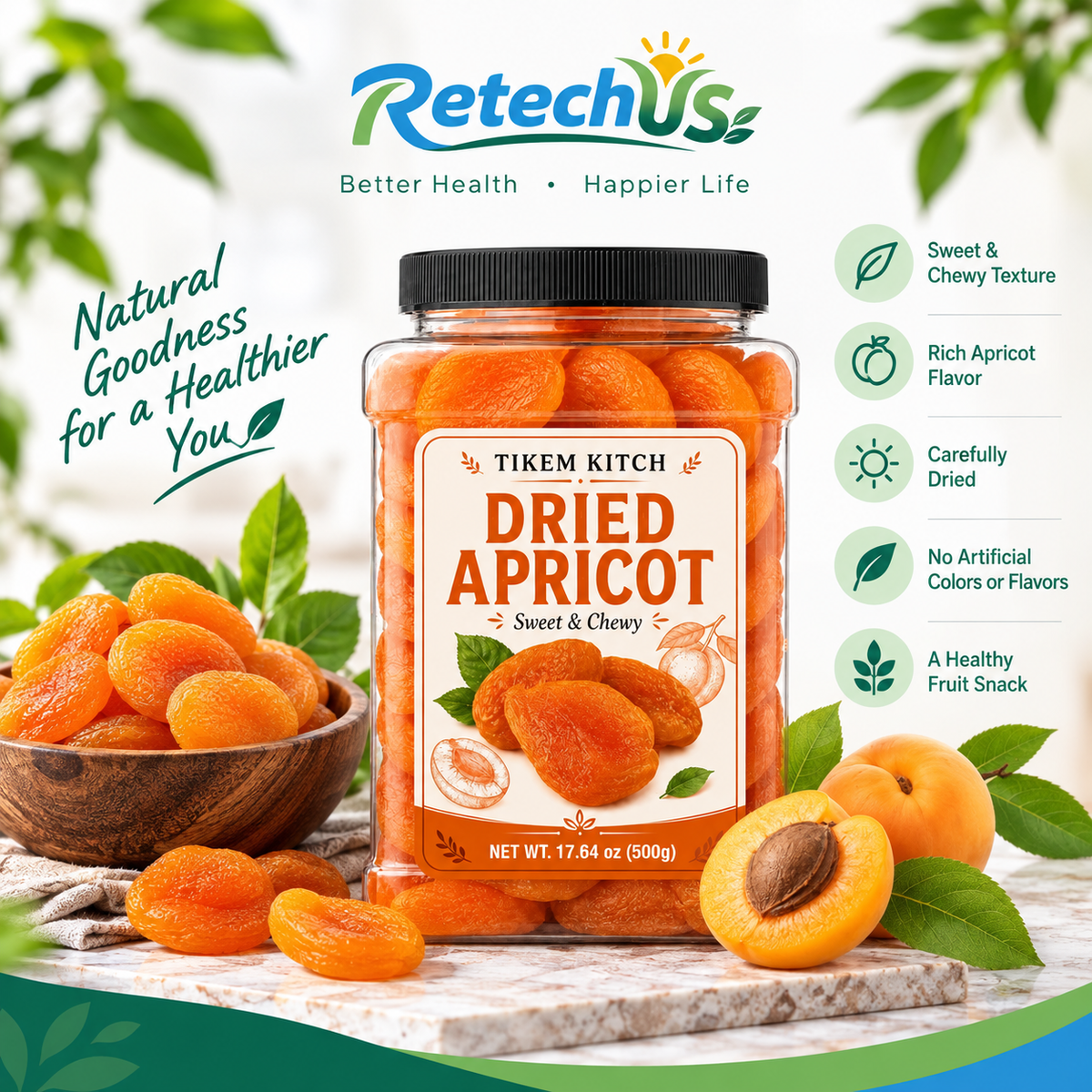 Dried Apricots 17.64 oz (500g) – Sweet & Chewy Fruit Snacks for Baking, Trail Mix & Snacking