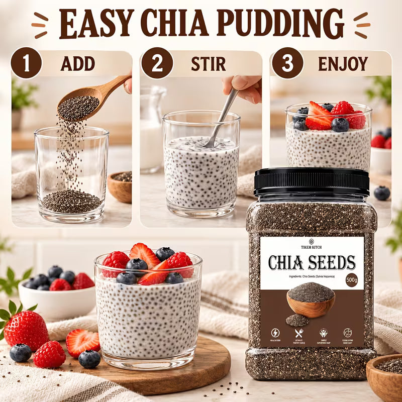 Chia Seeds 17.64 oz (500g) – Pantry Staple for Pudding, Oats, Smoothies & Baking