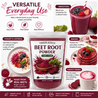 Natural Beetroot Powder 7.41 oz (210g) – Vegan Pre-Workout & Smoothie Powder