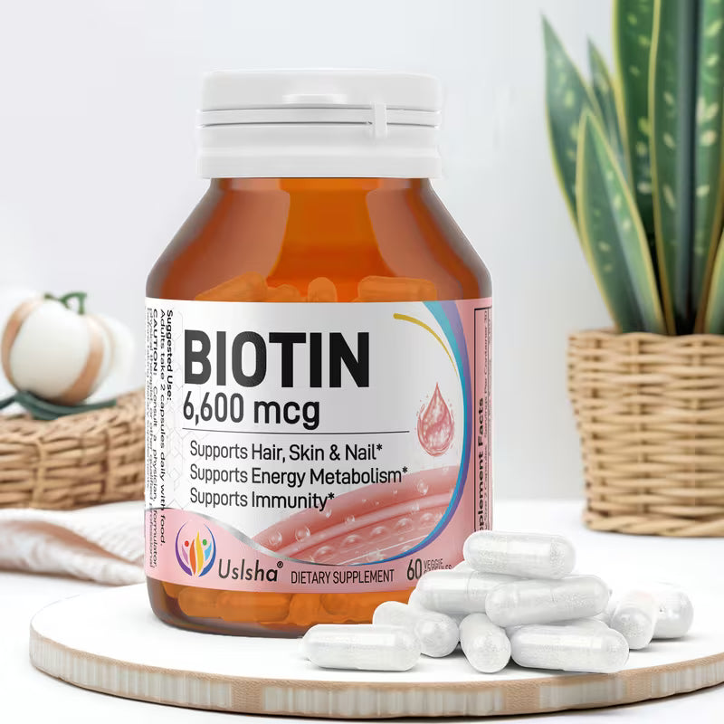 USLSHA Biotin 6600 mcg Hair, Skin & Nails Supplement – 60 Vegetarian Capsules
