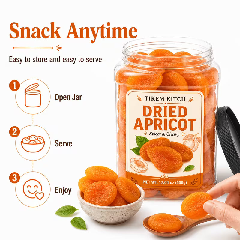 Dried Apricots 17.64 oz (500g) – Sweet & Chewy Fruit Snacks for Baking, Trail Mix & Snacking