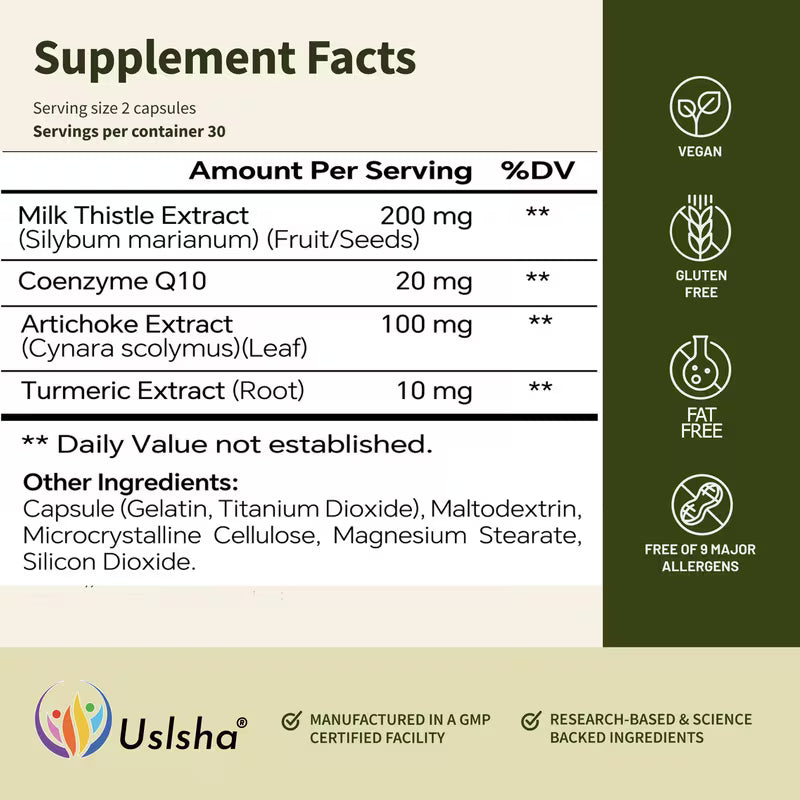 USLSHA Milk Thistle & CoQ10 Liver Support Supplement – 60 Capsules