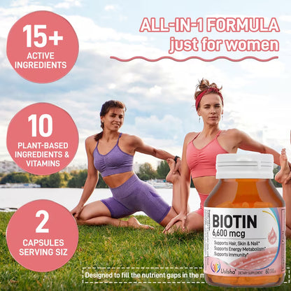 USLSHA Biotin 6600 mcg Hair, Skin & Nails Supplement – 60 Vegetarian Capsules