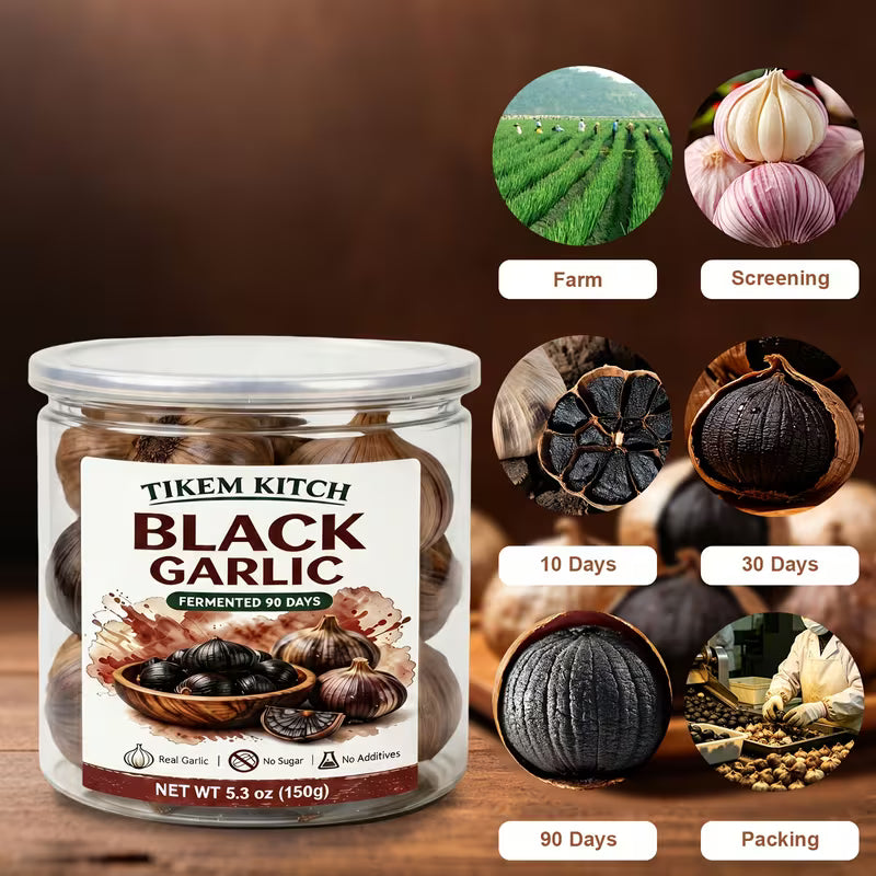 90-Day Fermented Whole Black Garlic Bulbs – 5.3 oz (150g), Ready-to-Eat, No Added Sugar or Additives