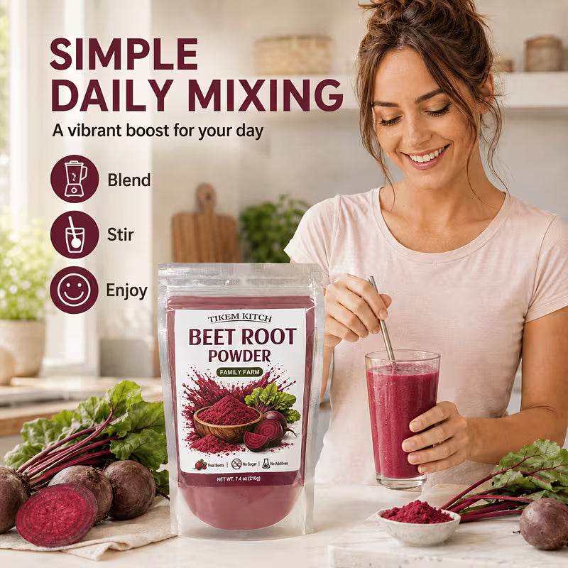 Natural Beetroot Powder 7.41 oz (210g) – Vegan Pre-Workout & Smoothie Powder